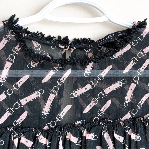 Zara Black Long Sleeve Printed Ruffle Dress - Picture 3 of 7